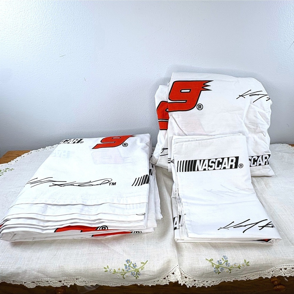 Vintage NASCAR  #9 Kasey Kahne Queen Sheet Set White Red Signature Made in USA